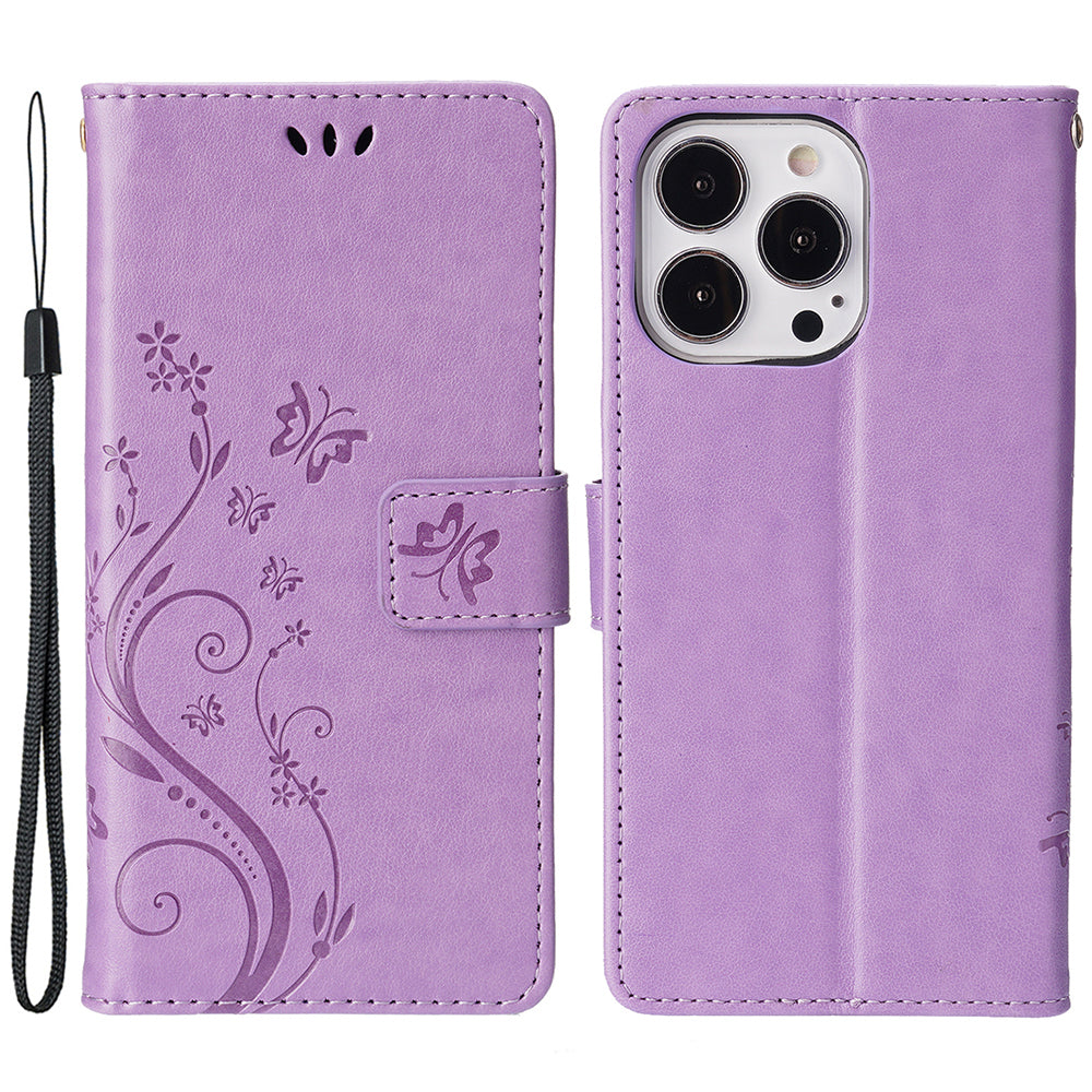 For iPhone 15 Pro Max Cell Phone Case Imprinted Butterflies PU Leather Wallet Cover Stand with Strap For iPhone 15 Pro Max Cell Phone Case Imprinted Butterflies PU Leather Wallet Cover Stand with Strap
